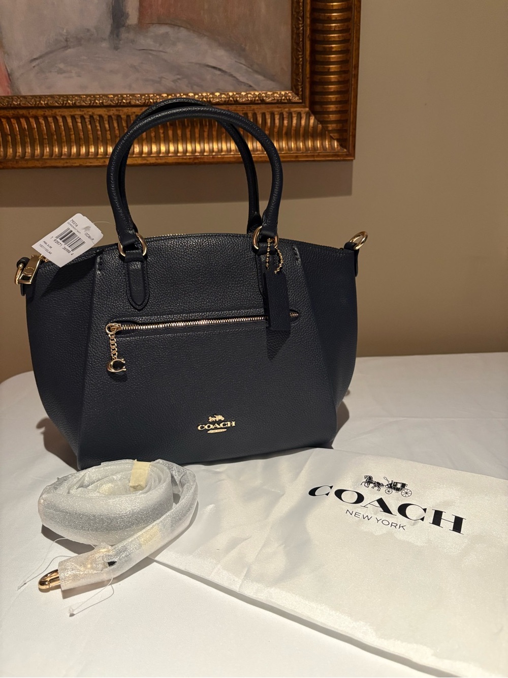 NWT- COACH Elise (79316) Navy Pebbled Leather Satchel/Crossbody Handbag